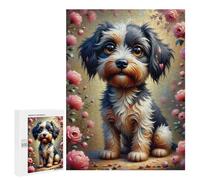 500 PCS Puzzle Per Adolescenti A Scruffy, Wide-eyed Cartoon Dog with A Huge Shiny Black Nose And Messy Black-and-white Fu Puzzle Per Adulti Puzzle Difficile Sfida Attività Divertenti A Casa Ottimo Reg