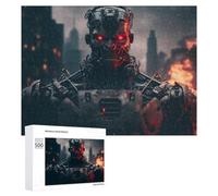 500 PCS Puzzle Per Adolescenti Apocalyptic Cyborg in Burning Cityscape Puzzle Per Adolescenti Gioco Rompicapo Migliora La Memoria Regali Di Natale Compleanno 500 PCS