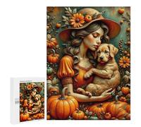 500 PCS Puzzle Per Adolescenti Autumn Pumpkin Lady with Puppy Puzzle Per Adolescenti Analisi E Logica Difficile E Sfida Ideale Come Regalo 500 PCS