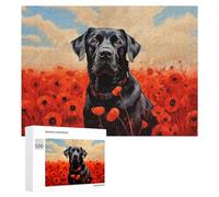 500 PCS Puzzle Per Adolescenti Black Lab in Poppies Puzzle Per Adolescenti Gioco Rompicapo Migliora La Memoria Regali Di Natale Compleanno 500 PCS