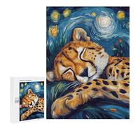 500 PCS Puzzle Per Adolescenti Cheetah Sleeping Under Starry Night Puzzle Per Adulti, Gioco Rompicapo, Gara Di Velocità Manuale, Impegnativo Da Completare 500 PCS