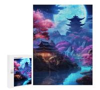 500 PCS Puzzle Per Adolescenti Cherry Blossom Moonlit Pagoda -3 Puzzle Per Adolescenti Antistress Ogni Pezzo È Unico - Ideale Come Regalo Per Tutta La Famiglia 500 PCS