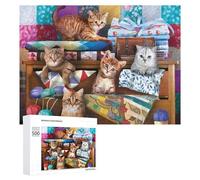 500 PCS Puzzle Per Adolescenti Cozy Cats on Quilted Bunk Beds Puzzle Per Adulti Giocattoli Antistress Regali Per Donne Sfida Da Completare 500 PCS