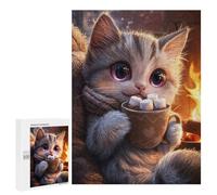 500 PCS Puzzle Per Adolescenti Cute Cat with Hot Chocolate Puzzle Per Adulti Giochi Per Famiglie Taglio Di Precisione Difficile E Impegnativo 500 PCS