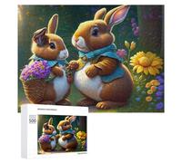 500 PCS Puzzle Per Adolescenti Easter Bunny Basket with Flowers Puzzle Per Adulti Giochi Per Famiglie Antistress Regali Per La Riduzione Dello Stress 500 PCS