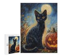 500 PCS Puzzle Per Adolescenti Halloween Black Cat with Jack-o'-Lantern Puzzle Per Adulti Difficili, Impegnativi Da Completare, Gioco Divertente Per Tutta La Famiglia 500 PCS