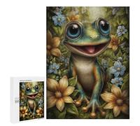 500 PCS Puzzle Per Adolescenti Happy Frog in Floral Setting Puzzle Per Adolescenti Gioco Rompicapo Migliora La Memoria Regali Di Natale Compleanno 500 PCS