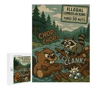 500 PCS Puzzle Per Adolescenti Illegal Lumberjacking Cartoon with Beaver And Raccoon Puzzle Per Adulti Rompicapo Gioco Analisi E Logica Regali Di Natale Compleanno 500 PCS