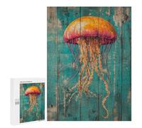 500 PCS Puzzle Per Adolescenti Jellyfish on Teal Wood Beach House Decor Puzzle Per Adulti Rompicapo Gioco Analisi E Logica Regali Di Natale Compleanno 500 PCS