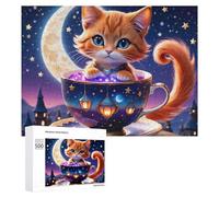 500 PCS Puzzle Per Adolescenti Magical Night Tea Cup Cat Puzzle Per Adolescenti Gioco Rompicapo Migliora La Memoria Regali Di Natale Compleanno 500 PCS