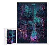500 PCS Puzzle Per Adolescenti Neon Cityscape with Palm Trees Puzzle Per Adolescenti Gioco Rompicapo Migliora La Memoria Regali Di Natale Compleanno 500 PCS