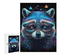 500 PCS Puzzle Per Adolescenti Neon Raccoon Glasses Art Print Puzzle Per Adulti Assemblaggio Del Modello Aiuta L'esercizio Del Cervello Giochi Stimolanti 500 PCS