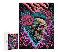500 PCS Puzzle Per Adolescenti Neon Skull with Roses Puzzle Per Adulti Gioco Per Famiglie Un'opera D'arte Regali Unici Per Compleanno E Natale 500 PCS