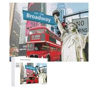 500 PCS Puzzle Per Adolescenti New York City Landmarks Statue of Liberty, Broadway Sign, Double-Decker Bus Puzzle Per Adulti Giochi Per Famiglie Antistress Regali Per La Riduzione Dello Stress 500 PC