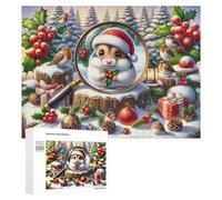 500 PCS Puzzle Per Adolescenti Puzzle Christmas Hamster with Holly Puzzle Per Adulti Gioco Rompicapo Ma Divertente E Umoristico Aiuta L'esercizio Del Cervello 500 PCS