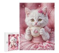 500 PCS Puzzle Per Adolescenti Puzzle Elegant Cat with Tea Cup Puzzle Per Adulti Gioco Rompicapo Ma Divertente E Umoristico Aiuta L'esercizio Del Cervello 500 PCS