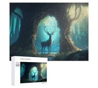 500 PCS Puzzle Per Adolescenti Puzzle Enchanted Forest with Mystical Deer -1 Puzzle Per Adulti Gioco Rompicapo Ma Divertente E Umoristico Aiuta L'esercizio Del Cervello 500 PCS