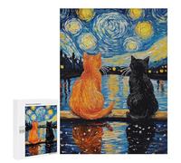 500 PCS Puzzle Per Adolescenti Puzzle Starry Night Cats Reflection -3 Puzzle Per Adolescenti Sfida Difficile Ogni Pezzo È Unico - Giocattoli Educativi Per L'apprendimento 500 PCS