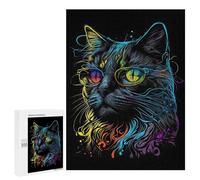 500 PCS Puzzle Per Adolescenti Retro Cat Art With Glasses Puzzle Per Adulti Rompicapo Gioco Analisi E Logica Regali Di Natale Compleanno 500 PCS