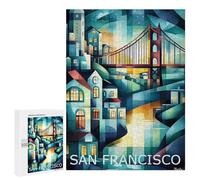500 PCS Puzzle Per Adolescenti San Francisco Geometric Cityscape - Golden Gate Bridge Art Puzzle Per Adulti Gioco Per Famiglie Antistress Difficile Da Completare 500 PCS