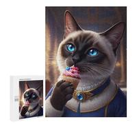 500 PCS Puzzle Per Adolescenti Siamese Cat with Cupcake Puzzle Per Adolescenti Gioco Rompicapo Migliora La Memoria Regali Di Natale Compleanno 500 PCS