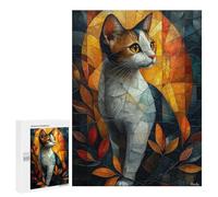 500 PCS Puzzle Per Adolescenti Stained Glass Cat with Autumn Glow Puzzle Per Adolescenti Giochi Per Famiglie Analisi E Sfida Educativa Logica 500 PCS