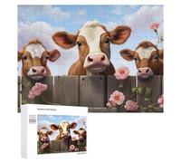 500 PCS Puzzle Per Adolescenti Three Cows Peeking Over Wooden Fence Puzzle Per Adulti Giocattolo Decorazione Da Parete Un'opera D'arte Regalo Di Compleanno, Regali, 500 PCS