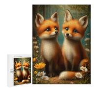 500 PCS Puzzle Per Adolescenti Two Cute Fox Cubs in Forest Puzzle Per Adolescenti Gioco Rompicapo Migliora La Memoria Regali Di Natale Compleanno 500 PCS