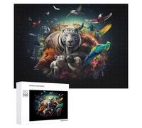 500 PCS Puzzle Per Adolescenti Wildlife Symphony A Vibrant Gathering of Nature's Creatures Puzzle Per Adulti Giocattolo Decorazione Da Parete Un'opera D'arte Regalo Di Compleanno, Regali, 500 PCS