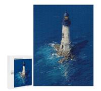 500 PCS Puzzle Per Adulti Lighthouse in The Ocean Deep Blue Lighthouse at Sea Dramatic Coastal Art Puzzle Per Adulti Giocattolo Decorazione Da Parete Ma Divertente E Umoristico Interazione Genitore-
