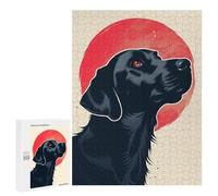 500 PCS Puzzle Per Adulti Loyal Black Dog Vector Portrait with Bold Red Sun Backdrop Puzzle Per Adulti Giochi Per Famiglie Taglio Di Precisione Regali Unici Per Compleanno E Natale 500 PCS