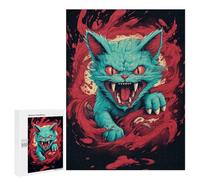 500 PCS Puzzle Per Adulti Puzzle Bloodthirsty Blue Cat Art Print Puzzle Per Adulti Per Divertimento in Famiglia Per Compleanno, Natale Gioco Sfida Unico 500 PCS