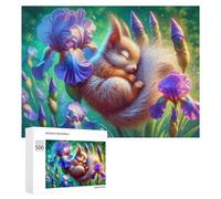 500 PCS Puzzle Per Adulti Puzzle Enchanted Squirrel with Iris Flowers Puzzle Per Adulti Gioco Rompicapo Decorazione Murale Divertimento A Casa Attività, 500 PCS