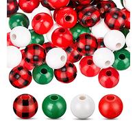 500 pezzi 16 mm Christmas Wooden Beads Colored Buffalo Plaid Wood Bead White Natural Polished Bead Rustic Farmhouse Craft Bead for Xmas Home Party DIY Decor(Stilish Colors,Elegant Patterns)