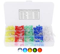 500 Pezzi 5mm LED Diodo ad Emissione Luminosa Assortimento DIY Kit, Singolo Led Lega Incorniciato Lampada Artigianale, Diffusore rotondo 2pin Bianco/Rosso/Giallo/Verde/Blu Kit