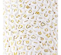 500 pezzi acrilico lettere dell'alfabeto perline oro su bianco nome braccialetti per la creazione di gioielli (oro bianco) (dordonwhite)