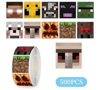 500 pezzi Adesivi a tema pixel e cartoni animati MINISO, etichette quadrate adesive, design a caratteri, stampa nitida, superficie liscia, forte adesività, facile da staccare, per scrapbooking, diario