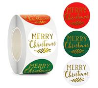 500 Pezzi Adesivi di Natale Adesivi Buon Natale 1.5 inch Adesivi Natalizi Etichette Adesivi Natalizi Sigilla Etichette Rotonde Lamina d'oro Adesiva Rotoli Natalizia per Regali DIY Artigianato Decoro