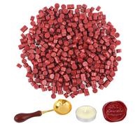 500 Pezzi Kit Ceralacca, Perline Di Cera per Sigillo Rosse, Perline Di Ceralacca Ottagonali con Cucchiaio Di Fusione, Candele per Cartoline, Buste
