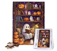 500 pezzi puzzle in legno per adulti Halloween Ghost Library | Nightmare Before Christmas, fantasma spettrale e zucca, mistero, rilassante, horror, perfetto per divertimento da solo o di