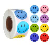 500 pezzi/rotolo Adesivi a forma di sorriso cartoni animati, 8 disegni di espressioni di gratitudine, per le stagioni di inizio anno, diametro 2,5 cm / 1,0 pollici Tagli UnicaCarta tessile