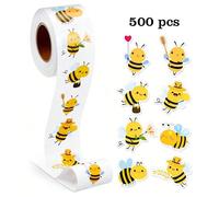 500 pezzi/Rotolo Adesivi autoadesivi a forma di ape cartone animato, Ape laboriosa per premio insegnante, Motivazione scolastica, Rotolo di adesivi cartone animato fai-da-te, Decalcomanie in PVC imper