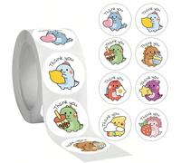 500 pezzi/Rotolo Adesivi autoadesivi con dinosauri cartoni animati Ringraziamento - Adesivi rotondi lucidi da 1 pollice per confezioni regalo, decorazioni fai-da-te, feste, primo giorno di scuola Tagl