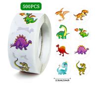 500 pezzi/rotolo Adesivi creativi impermeabili a tema dinosauro curioso per laptop, PC, computer, smartphone, custodie per telefono, chitarra, tazze, viaggi, motociclette, accessori per auto, giocatto
