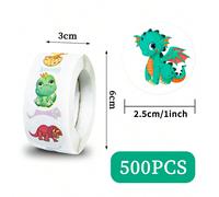 500 pezzi/rotolo Adesivi simpatici a tema dinosauri, serie 1, in polipropilene, adatti per decorare diari, bottiglie d'acqua, bagagli, quaderni e pareti - ideali per bambini di entrambi i sessi Tagli