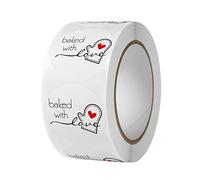 500 pezzi/rotolo di adesivi rotondi da forno con scritta "Baked with Love"