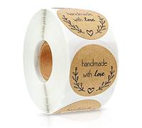 500 Pezzi Round Baking Sticker,Etichette Adesive Realizzate a Mano con Amore,Round Sticker Kraft,Etichette Autoadesivo Handmade with Love (B)