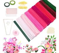 500 Pezzi Scovolini Colorati per Lavoretti, Pipe Cleaner for Flower, con Stami, Steli, Perline non Porose, Nastro Adesivo Verde, Filo a Coda di Pesce e Sacchetto per Fiori(Sfumatura rosa, 8 tonalità)