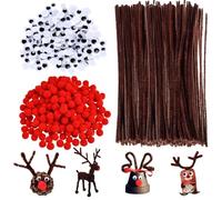 500 Pezzi Scovolini Pipa Ciniglia Steli Set, Includere 100 Pipe Cleaners Steli di Ciniglia, 200 Occhi Adesivi Occhietti Mobili, 200 Pompon Rosso, per Natale Artigianato DIY Creazione di Renne