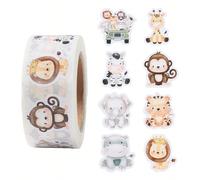 500 pezzi/set Adesivi a forma di animali della giungla, etichette adesive in carta con simpatico motivo tigre per temi della giungla, per feste di primo compleanno "Wild One", bomboniere, confezioni r